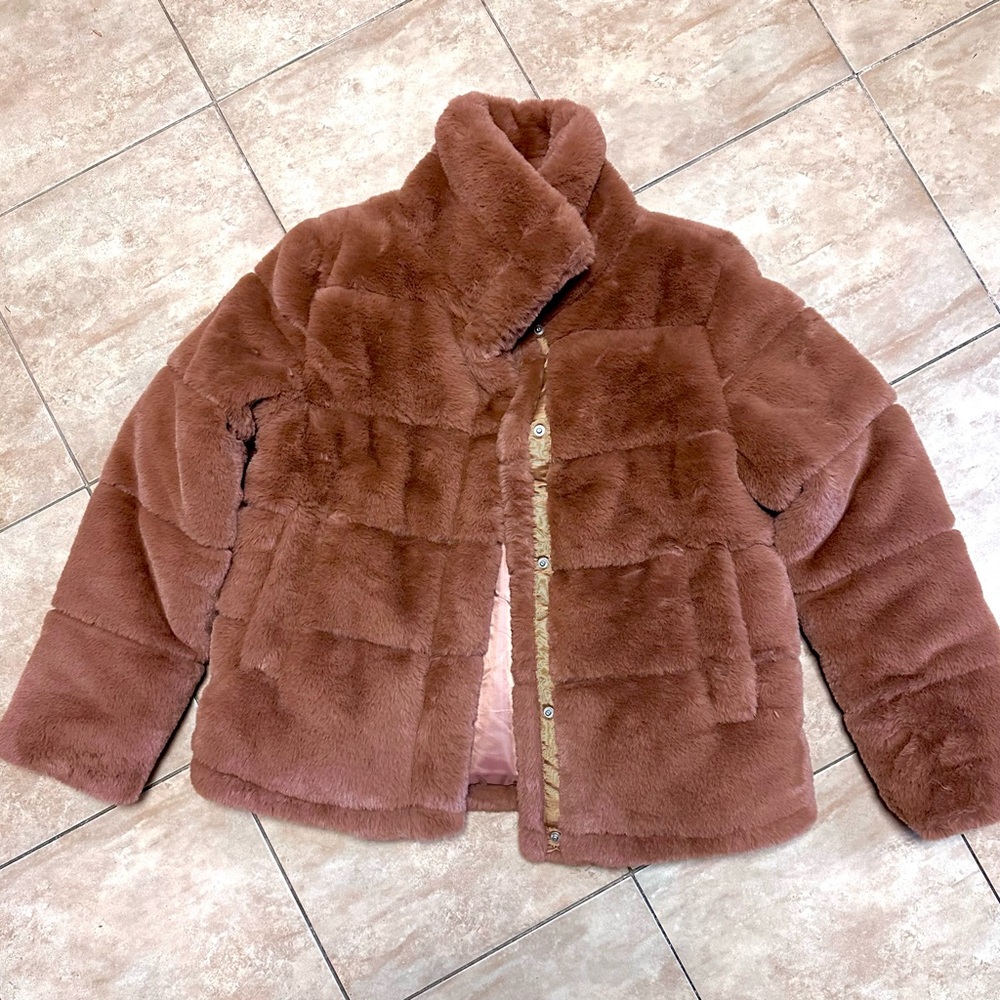 Like New! 7 for All Mankind Plush Brown Faux Fur Jacket. Warm! - Picture 2 of 8